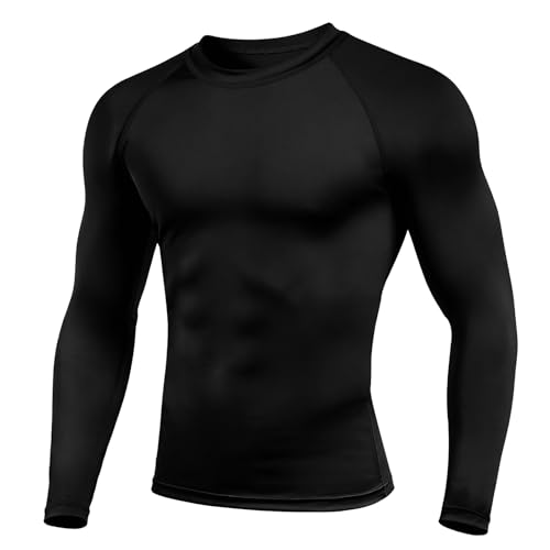 BSBUY T-Shirts de Sport Homme, Maillot Compression à Manches Longues, Baselayer Maillot Séchage, Rapide, Respirante, Élasticité, Vetement Fitness Running pour Sports...