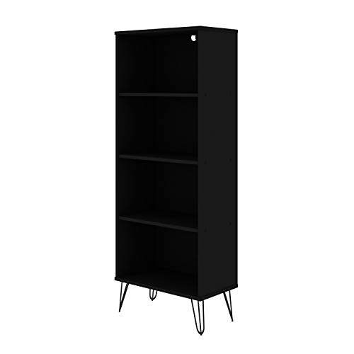 Manhattan Comfort Rockefeller Mid Century Modern 4 Shelves Home Office Bookcase with Metal Legs, 21.26", Black Manhattan Comfort Rockefeller Mid Century Modern 4 Shelves Home Office Bookcase with Metal Legs, 21.26", Black