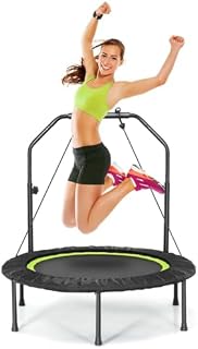 SPOTRAVEL 40" Mini Trampoline, Foldable Fitness Bouncer with 2 Resistance Bands & 4-Level Adjustable Foam Handle, Indoor Outdoor Exercise Rebounder for Kids Adults