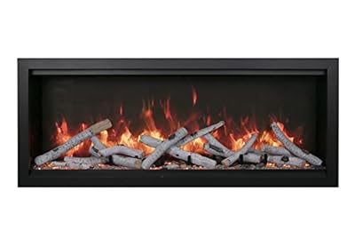 Amantii SYM-60-XT-BESPOKE Symmetry Extra Tall Bespoke 60 Inch Recessed Indoor Outdoor Electric Fireplace, WiFi Bluetooth Speaker Available, with Trim and Birch Log