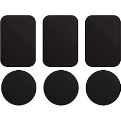 Soporte Movil Pegatina ivoler 6 piezas láminas Metálicas, Muy Finas Reemplazo de Placas de Metal con 3M Adhesivo para Soporte Movil Coche Magnético/Soporte iman movil Coche - 3 Redondas y 3 rectangulares,Negro