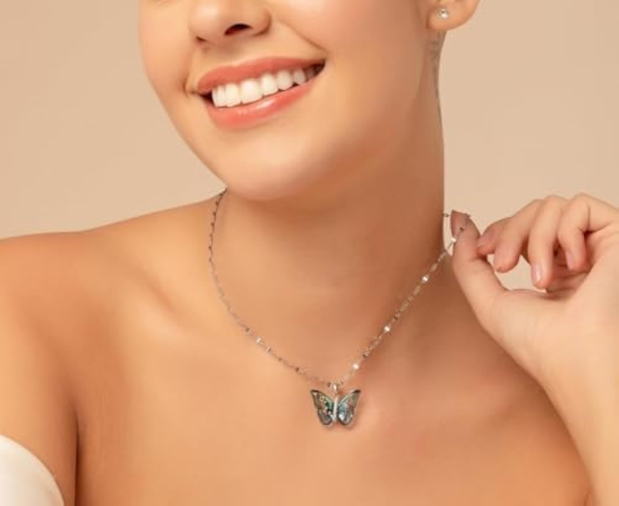 AD Diamond Winged Butterfly Pendant Necklace, Stylish
