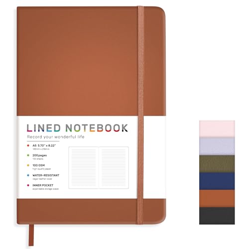 Lined Journal Notebook for Women Men, 200 Pages A5 Hardcover...