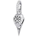 Helm von Awe Raven Schädel Anhänger CZ Charms, passen Pandora Schutz Talisman Armband, 925 Sterling Silber Wikinger Krähe Skelett hängen Perlen, Geschenke für Protector/Halloween/Geburtstag