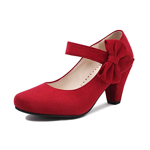 elerhythm Mary Jane - Zapatos de tacón para mujer, estilo vintage, con lazo, estilo Gatsby de los años 50, con correa de tobillo victoriana, con correa de tobillo, rojo, 39 EU elerhythm Mary Jane - Zapatos de tacón para mujer, estilo vintage, con lazo, estilo Gatsby de los años 50, con correa de tobillo victoriana, con correa de tobillo, rojo, 39 EU