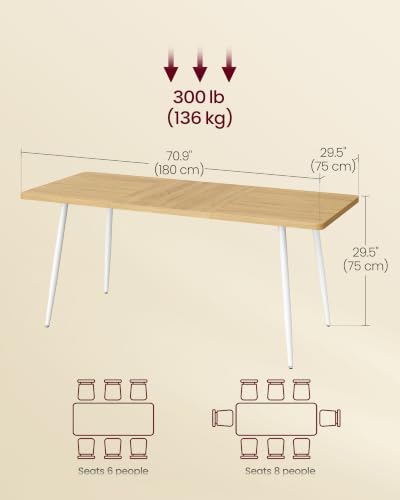 Image of VASAGLE 70.9 inch Dining Table for 6-8 People, Modern Kitchen Table, Heat-Resistant Tabletop, Quick Assembly, for Dining Room, Golden Oak and Cloud White, Island Collection UKDT108Y101S