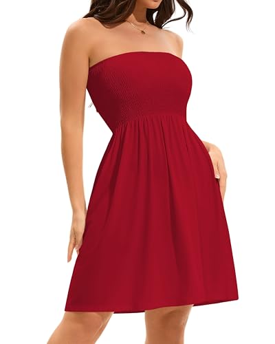 Image of elescat Summer Dresses for Women 2026 Strapless Casual Beach Cover Ups Tube Top Sundress