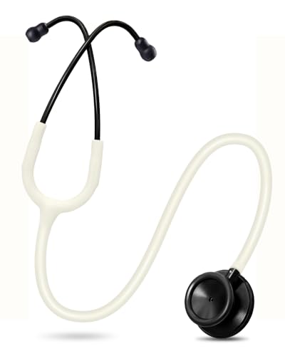 Image of FriCARE Dual Head Stethoscope - Stethoscopes for Nurses, Medical Nursing Students, Paramedics /EMT /LVN /VNA Backup Estetoscopio, White Tube, Matte Black Finish Chestpiece
