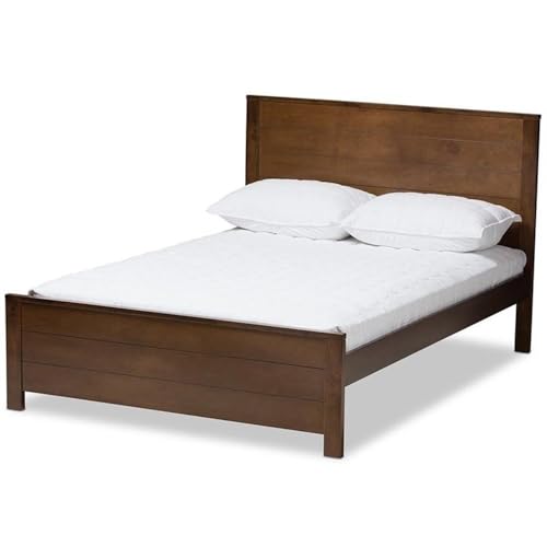 BOWERY HILL Full Wood Platform Bed, Brown Mahogany Finish, Poplar