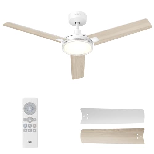 DREO Deckenventilator mit Licht und Fernbedienung, 132 cm weißer Deckenventilator, 5 CCT-Farbtemperaturen, 6-stufig dimmbar, 6 Geschwindigkeiten, leiser reversibler DC-Motor, 1/4/8-Std.-Timer
