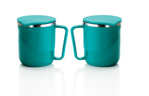 Image of XMART India Insulated Stainless Steel Coffee Mug with Lid - 300ml Double Wall Tea & Milk Mug for Travel, Home, Office, Restaurant Stylish, Leakproof, Drinkware Gifts for Woman,Man (2, Teal)