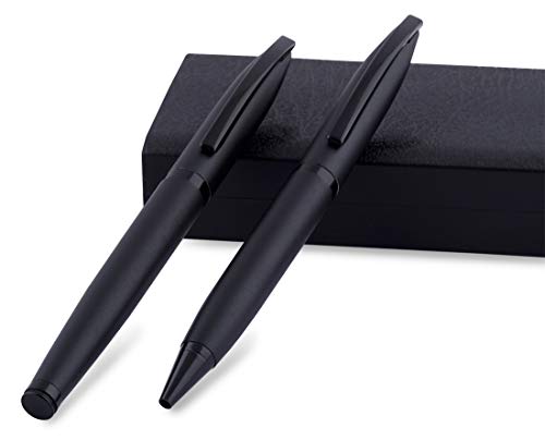 Image of amazon basics Classy Ballpoint Pen with Case for Office, Home and Gifting (Black Body, Blue Ink, Set of 2)