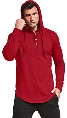 Kuyigo Men's S-5X Long Sleeve Fashion Athletic Hoodies Sport Sweatshirt Hip Hop Pullover Red X-Large #TOP4