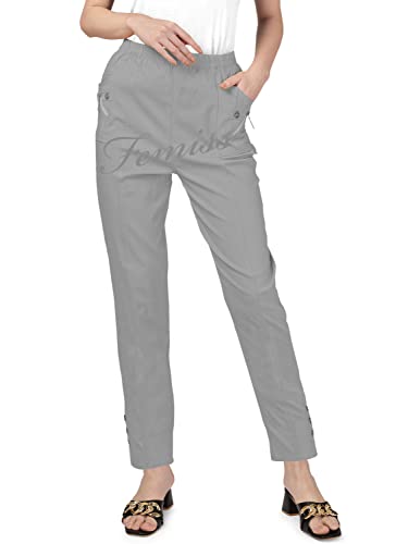 femiss Womens Trousers Elasticated High Waist Relax Fit Ladies Full Length Casual Everyday Soft Stretchy Lightweight Pants (Grey-T6)