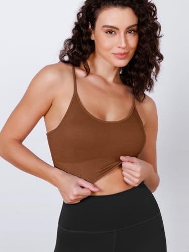 Image of ODODOS Seamless Sports Bra for Women Ribbed Camisoles Non Padding Yoga Bra Crop Tank Tops