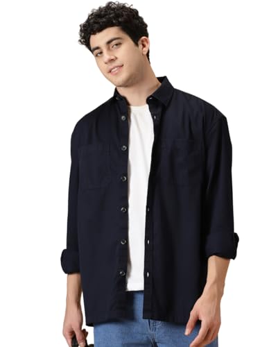 Image of Thomas Scott Men's | Solid | Full Sleeve | Oversized Fit | Cotton Blend | Spread Collar | Casual Shirt