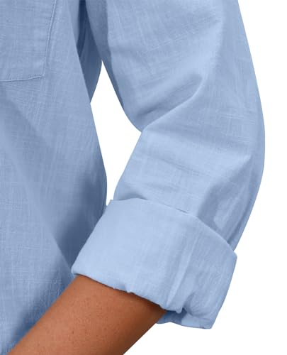 siliteelon Womens Button Down Shirt Linen Button Up Shirts for Women Long Sleeve Summer Shirt Collared Blouse Linen Tops4