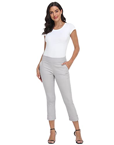 Image of HDE Pull On Capri Pant for Women w /Pockets Elastic Waist Cropped Work Pant