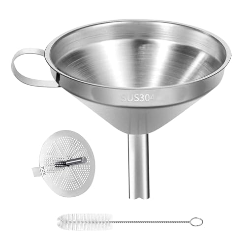 Stainless Steel Kitchen Funnel with Detachable Strainer for Filling Bottles, Transferring Liquids, Oil, Juice and Wine, Dishwasher Safe - Povtor