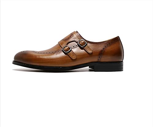 Formal Shoes for Men Slip On Brogue Embossed Wing-tip Double Monk Strap Round Toe Cowhide Low Top Rubber Sole Non Slip Anti-Slip Walking2