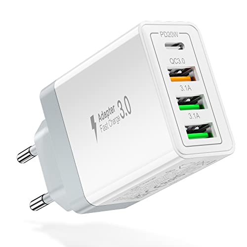 Cargador USB c,Cargador rápido acezeek de 35w,Fuente de alimentación USB C de 4 Puertos (pd20w/qc3.0/3.1a*2),Compatible con iPhone/LG/Huawei/Blackberry/Samsung/iPad Pro etc.(Blanco)