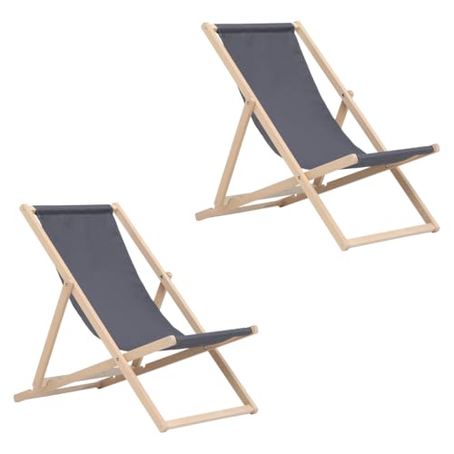 2 x Chaise Longue Pliante en Bois - Chaise Longue de Jardin Pliante - Chaise de Plage