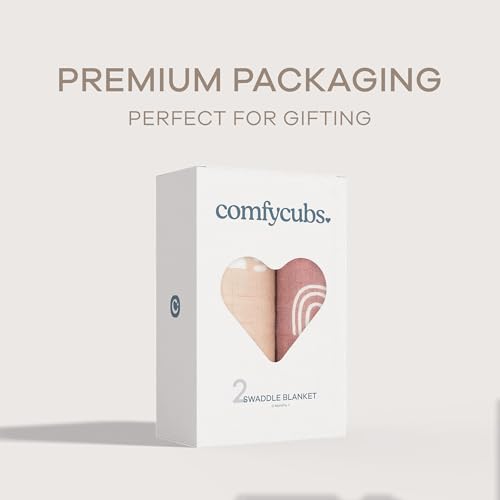 Image of Comfy Cubs Muslin Swaddle Blankets Pack of 2, 47 x 47 Inch Soft Cotton Baby Blanket Set, Large Multipurpose Wraps for Newborns - Self-Soothing Swaddles for Newborns - Sun & Rainbow