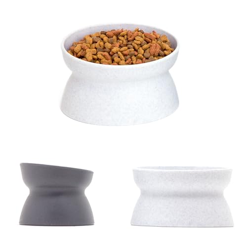 Image of Kitty City Elevated Cat Bowls (Set of 2), Whisker-Friendly Raised Cat Food & Water Dishes, Modern Pedestal Design, Dishwasher Safe, 10.8 oz Each - White & Gray