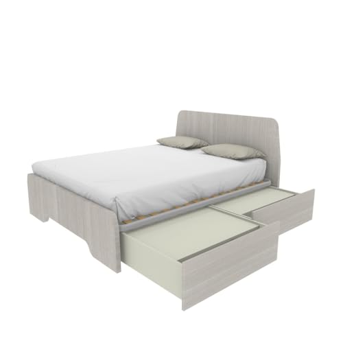 MOBILFINO CAMERETTE Cama de matrimonio 160 x 200 con cabeceros moldeados y cajones – Roble Rock Derecha