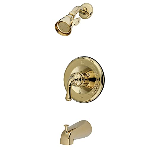 Kingston Brass KB1632 Grifería para bañera y ducha con manija de palanca simple, acabado latón pulido, alcance de pico de 5 pulgadas miniatura 1