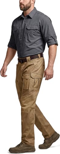 Image of CQR Men's Flex Ripstop Tactical Pants, Water Resistant Stretch Cargo Pants, Lightweight EDC Hiking Work Pants