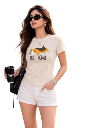 Image of Preneum Women's Graphic Printed T-Shirt, Round Neck Half Sleeve Casual Slim Fit Cotton Blend Tee, College, Office & Travel