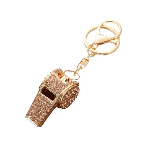2PCS Bling Whistle Keychain - Rhinestone Metal Whistle Necklace, Fashionable Sport Key Ring for Women's Bag Charm & Accessory (Gold)