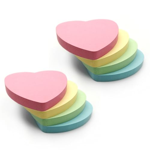 Heart Sticky Notes Pastel Colours Yellow, Pink, Green, Orange | 800 Sticky Pads (76x76mm) Set of 8 (100 Sheets Per Pad) | Stationery, Office Accessories, School Supplies for All Occasions