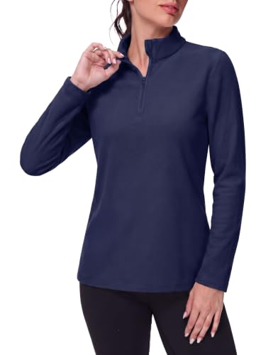 Image of Wayleb Womens Half Zip Top Long Sleeve High Neck Warm Pullover Navy Blue