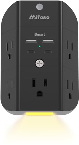 Surge Protector Outlet Extender with Night Light, 5-Outlet Splitter and 4 USB Ports (2 USB C Charger), Multi Plug Wall Outlet for Home, Dorm Room Essentials