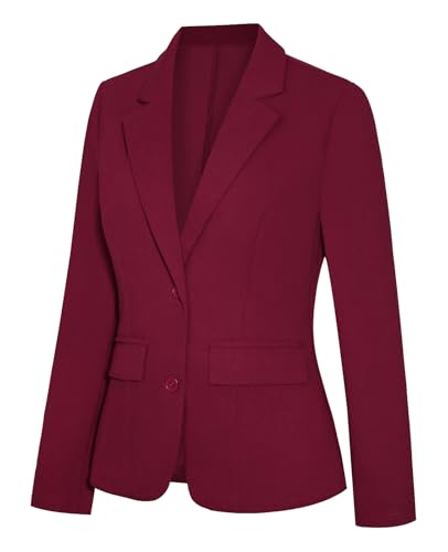 Womens Blazer Notched Lapel Button Front Suit Jackets Long Sleeve Lightweight Pocketed Blazer for Bussiness Casual (Wine Red L)2