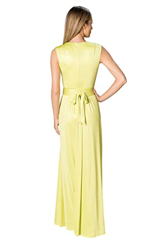 Image of DRESS THE POPULATION Women's Krista V Neck Tie Waist Coated Jersey Slit Front Maxi Dress