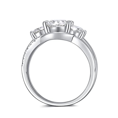 YDD 3 Stone Moissanite Engagement Rings for Women 1CT Center Brilliant Moissanite Engagement Ring White Gold 925 Sterling Silver Anniversary Promise Rings for Her4