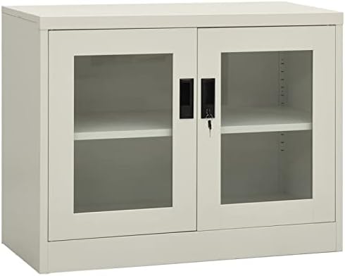 Festnight Locking Office Storage Cabinet Lockable Office Cupboards Filing Cabinet Metal Cabinet Office Cabinet Office Furniture with 2 Doors and 2 Adjustable Height Shelves 90x40x70 cm Light grey