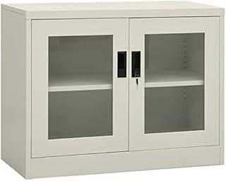 Festnight Locking Office Storage Cabinet Lockable Office Cupboards Filing Cabinet Metal Cabinet Office Cabinet Office Furniture with 2 Doors and 2 Adjustable Height Shelves 90x40x70 cm Light grey