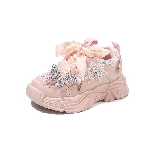 Girls Glitter Sneakers Toddler Lace up Walking Running Shoes Kids Lightweight Non Slip Athletic Sparkle Tennis Shoes