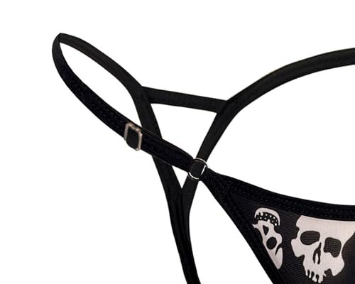 Men's two triangle thong black skull Underwear,Push up appearance Adjustable Straps, Butt-Lifting Design2