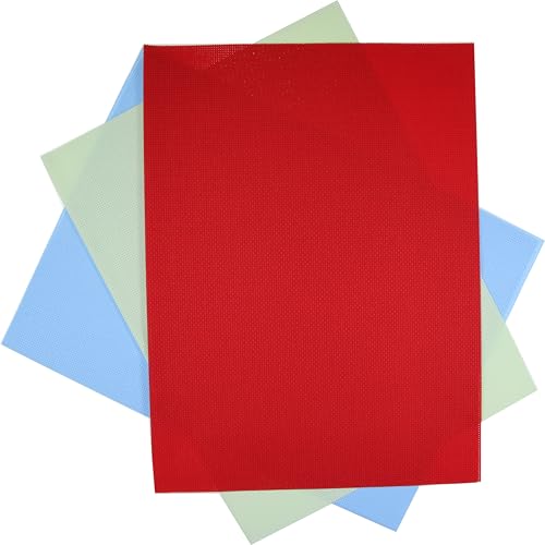 Image of KCS 3 pc of 12 inch x 18 inch(30cmx45cm) 16CT Counted Cotton Aida Cloth Cross Stitch Fabric (Light Blue+Light Green+Red)