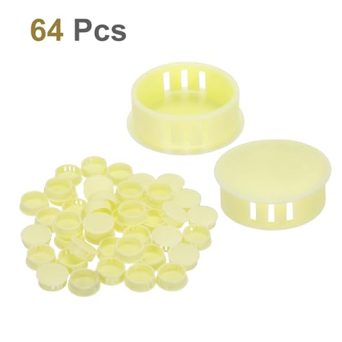 Image of MECCANIXITY 64PCS 28mm(1 3 /32 inch) Beige Plastic Hole Plugs, Flush Type Panel Hole Plugs Insert End Caps for Locking Hole Tubes Furniture Cabinet