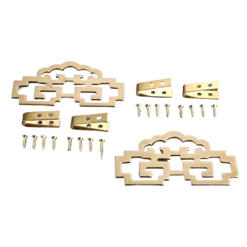 Image of FENG GUO 2Pcs Antique Bronze /Brass Decorative Frame Hanging Picture Oil Painting Mirror Frame Hooks Hanger with Screws Furniture Hardware(Brass 80X46mm)