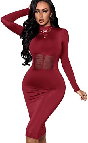 SheIn Women's Sheer Mesh Mock Neck Bodycon Dress Long Sleeve Party Club Dresses Burgundy L: Buy Online at Best Price in Egypt - Souq is now Amazon.eg SheIn Women's Sheer Mesh Mock Neck Bodycon Dress Long Sleeve Party Club Dresses Burgundy L: Buy Online at Best Price in Egypt - Souq is now Amazon.eg