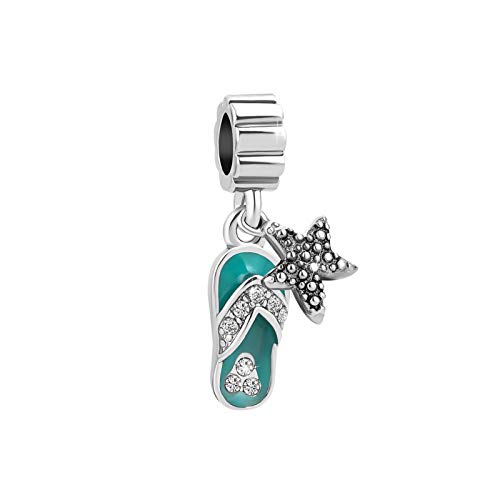 FGT Abalorios colgantes para sandalias compatibles con pulseras Pandora Moments, pantuflas, zapatos, chanclas, cumpleaños, verano, vacaciones, playa, regalo, Cobre, No es una piedra preciosa