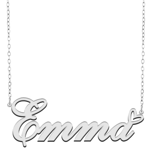 RONKAH Emma Custom Name Necklace with Heart Silver Customized Personalized Pendant Name Necklace for Women Personal Fashion Necklace Best Gift for Girl Mother Daughter Friendship Christmas Birthday