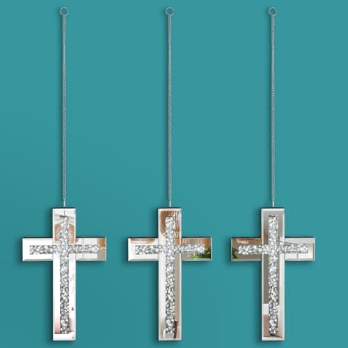 Pibeyer Silver Diamond Shaped Wall Mirror Set of 3, Decorative Crystal Crush Diamond Mirrors for Bedroom, Living Room & Hallway, Home Decor - Image 7